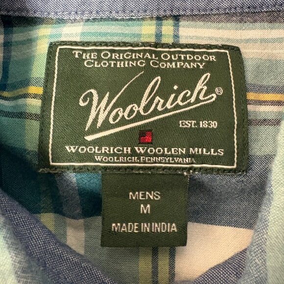 Woolrich Mens Plaid Button Down Shirt Size Medium Teal Cotton Casual Lightweight - Picture 3 of 7